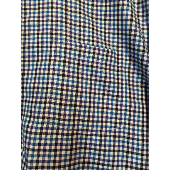 Neiman Marcus Mens Large Plaid Trim Fit Button Up Shirt Black White Purple Blue - Picture 5 of 12